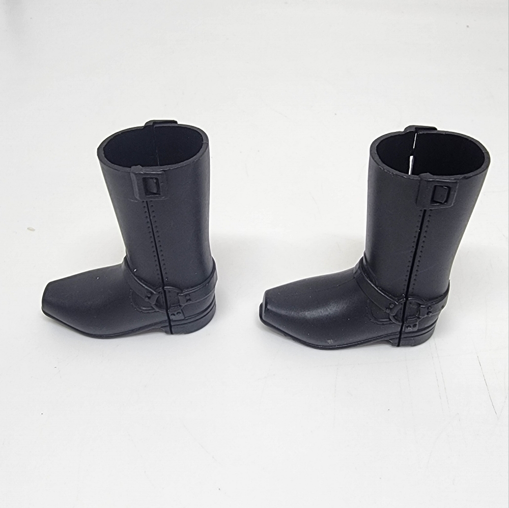 BARBIE DOLL SHOES - PAIR of KEN MOTORCYCLE RIDING Harley Boy BLACK SNAP BOOTS - Picture 3 of 5